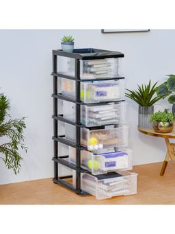 Kuber Industries - 6-Layer Collapsible Multipurpose Plastic Drawers Storage Organizer-Transparent