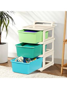 Kuber Industries - 3 Layer Plastic Modular Storage Drawer Organizer With Wheels-Multicolour
