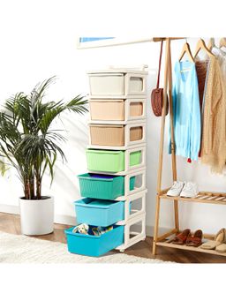 Kuber Industries - 7 Layer Plastic Modular Storage Drawer Organizer With Wheels-Multicolour