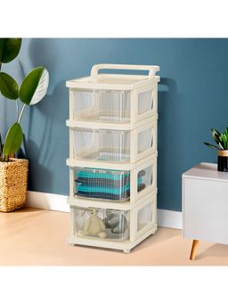 Kuber Industries - 4 Layer Plastic Modular Storage Drawer Organizer With Wheels-Transparent Ivory