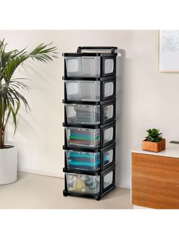 Kuber Industries - 6 Layer Plastic Modular Storage Drawer Organizer With Wheels-Transparent Black