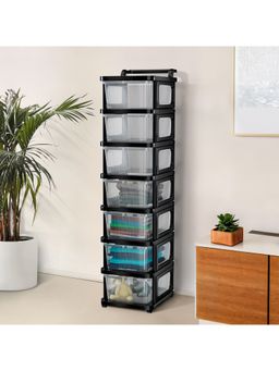Kuber Industries - 7 Layer Plastic Modular Storage Drawer Organizer With Wheels-Transparent Black