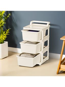 Kuber Industries - 3 Layer Plastic Modular Storage Drawer Organizer With Wheels-Ivory