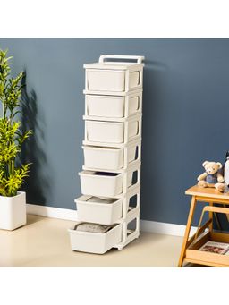 Kuber Industries - 7 Layer Plastic Modular Storage Drawer Organizer With Wheels-Ivory