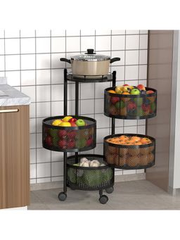 Kuber Industries - 4-Layer Rotating Multipurpose Storage Rack Trolley With Wheels-Black