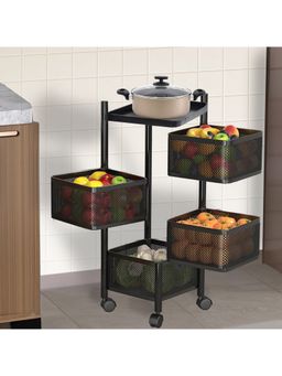 Kuber Industries - 4-Layer Revolving Multipurpose Storage Rack With Wheels-Black