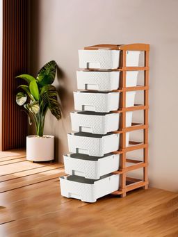 Kuber Industries - Modular 7-Layer & 57 Ltr Plastic Drawer Storage Organiser-Light Grey & Brown
