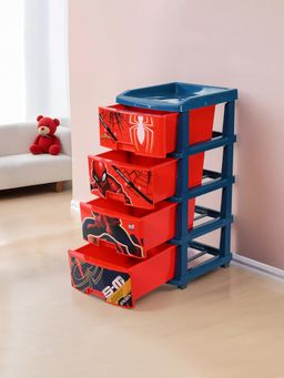 Kuber Industries - Modular 4-Layer & 90 Ltr Plastic Drawer Storage Organiser-Marvel Spiderman-Red