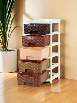 Kuber Industries - Modular 5-Layer & 92 Ltr Plastic Drawer Storage Organiser-Chocolate Brown