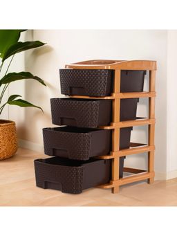 Kuber Industries - Modular 4-Layer & 55 Ltr Plastic Drawer Storage Organiser-Chocolate Brown