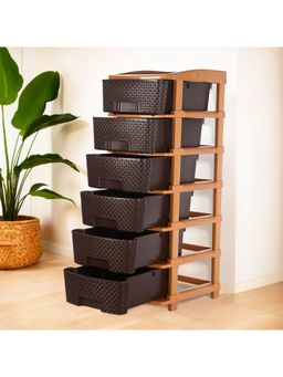 Kuber Industries - Modular 6-Layer & 63 Ltr Plastic Drawer Storage Organiser-Chocolate Brown