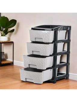 Kuber Industries - Modular 4-Layer & 55 Ltr Plastic Drawer Storage Organiser-Black & Grey