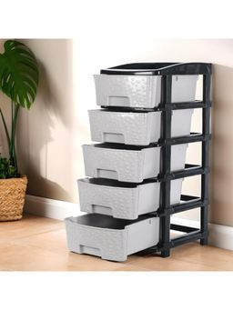 Kuber Industries - Modular 5-Layer & 60 Ltr Plastic Drawer Storage Organiser-Black & Grey