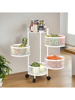 Kuber Industries - 4-Tier Rotating Multipurpose Storage Rack Trolley With Wheels-White