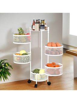 Kuber Industries - 5-Tier Rotating Multipurpose Storage Rack Trolley With Wheels-White