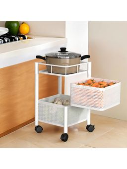 Kuber Industries - 2-Tier Revolving Multipurpose Storage Rack With Wheels-White