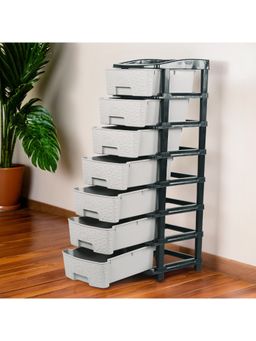 Kuber Industries - 7-Layer & 57 Ltr Modular Drawer Storage Organizer-Black & Grey