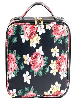 House of Quirk - Travel Makeup Cosmetic Storage Case -Small Black Flower