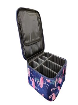 House of Quirk - Travel Makeup Cosmetic Storage Case -Small Dard Blue Flamingo