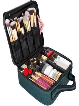 House of Quirk - Travel Makeup Cosmetic Storage Case -Small Green Diamond