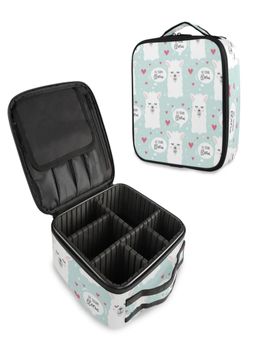 House of Quirk - Travel Makeup Cosmetic Storage Case -Small Lama Light Blue
