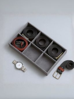 The Big Trove - 6 Slot Belt Organizer Tray For Wardrobe Closet-Grey