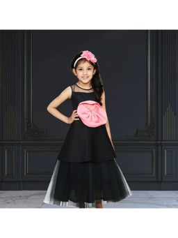 Pink Blue India - Girls Scuba Black Solid Dress