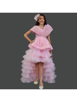 Pink Blue India - Girls Net Pink Solid Dress