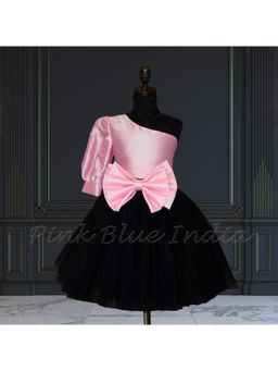 Pink Blue India - Girls Net Black Solid Dress