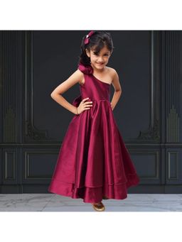 Pink Blue India - Girls Taffeta Red Solid Dress
