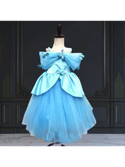 Pink Blue India - Girls Net Blue Solid Dress