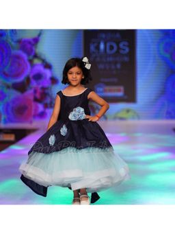 Pink Blue India - Girls Net Blue Solid Dress