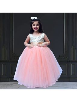 Pink Blue India - Girls Net Peach Solid Dress