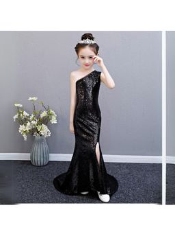Pink Blue India - Girls Sequin Black Solid Dress