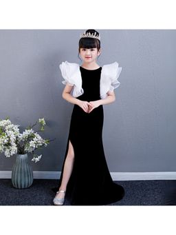 Pink Blue India - Girls Velvet Black Solid Dress