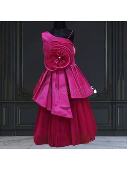 Pink Blue India - Girls Taffeta Pink Solid Dress