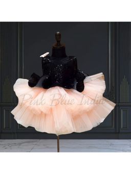 Pink Blue India - Girls Net Peach Solid Dress