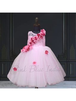 Pink Blue India - Girls Net Pink Solid Dress
