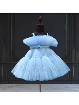 Pink Blue India - Girls Net Blue Solid Dress