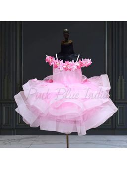 Pink Blue India - Girls Net Pink Solid Dress