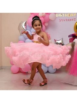 Pink Blue India - Girls Net Pink Solid Dress