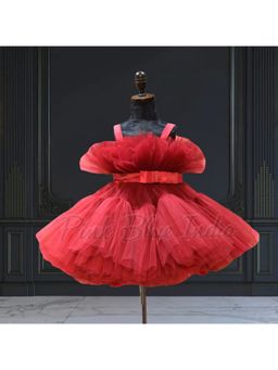 Pink Blue India - Girls Net Red Solid Dress