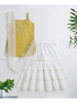 The Magic Wand - Girls Yellow Abstract Kurti With Sharara And Dupatta