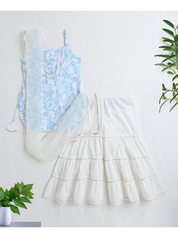 The Magic Wand - Girls Blue Floral Kurti With Sharara And Dupatta