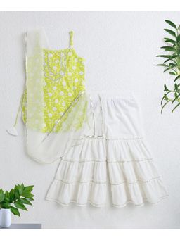 The Magic Wand - Girls Green Floral Kurti With Sharara And Dupatta