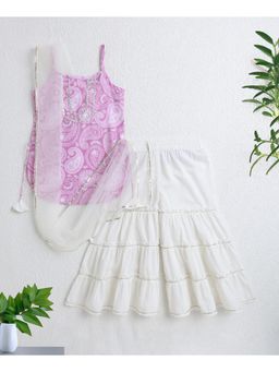 The Magic Wand - Girls Pink Paisley Kurti With Sharara And Dupatta