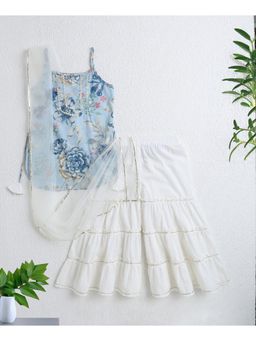 The Magic Wand - Girls Blue Floral Kurti With Sharara And Dupatta