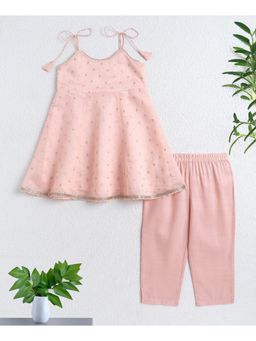 The Magic Wand - Girls Chanderi Pink Geometric Kurti With Pant