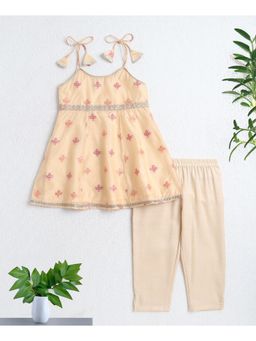 The Magic Wand - Girls Yellow Embroidered Kurti With Pant