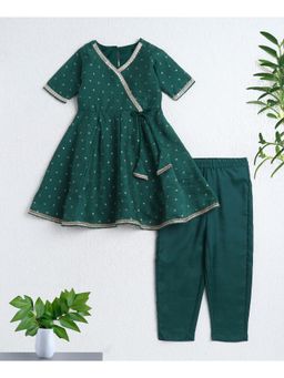 The Magic Wand - Girls Green Floral Kurti With Pant